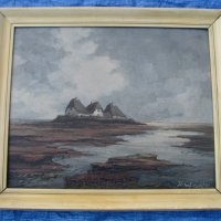 Стара картина пейзаж в рамка, снимка 2 - Антикварни и старинни предмети - 28596357