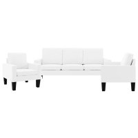 Комплект мека мебел, 3 части, бял, изкуствена кожа, снимка 1 - Дивани и мека мебел - 40304925