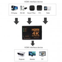4K HDMI switch /  суич висококачествен 3 входа 1 изход  + Гаранция, снимка 2 - Други - 33212206