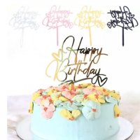 Happy Birthday ❤  4 цвята твърд акрил топер украса за торта рожден ден, снимка 1 - Други - 32424483