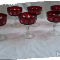  чаши френски червен кристал лукс, снимка 9 - Антикварни и старинни предмети - 18594015