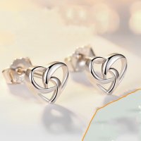 Сребърни обеци - сърце с печат 925 сребро BF130, снимка 6 - Обеци - 27407436