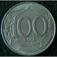 100 лири 1998, Италия, снимка 2 - Нумизматика и бонистика - 34631183