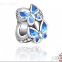 Outlet Sale Сребърен елемент Пандора,колекция"Flowers"пеперуди,blue/нови, снимка 1 - Колиета, медальони, синджири - 37853997