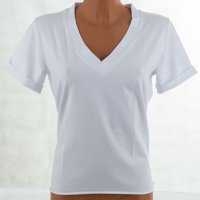 Бяла дамска блуза от памук с къс ръкав Numinou - S/M/L, снимка 2 - Блузи с дълъг ръкав и пуловери - 43101933