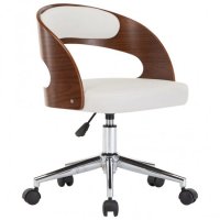 Въртящ офис стол, бял, извито дърво и изкуствена кожа, снимка 2 - Столове за офис - 40384278