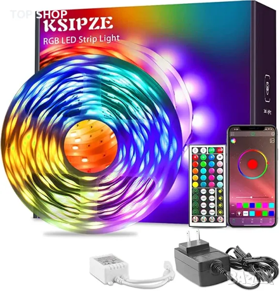 KSIPZE Wifi 2x15метра Led Strip Lights RGB Music Sync Bluetooth Led  дистанционно, снимка 1