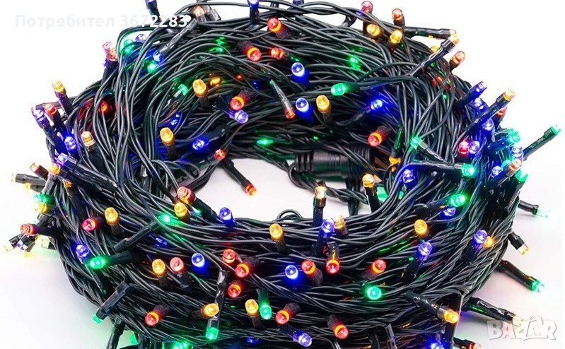 Цветни коледни лампички с черен кабел / 100led светлини - 5 метра, снимка 1