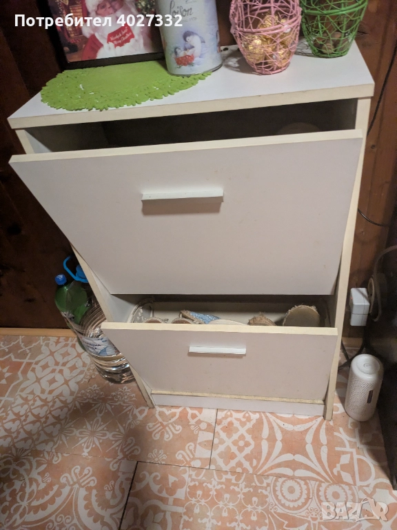 Шкаф за обувки с 2 падащи врати – бял, снимка 1