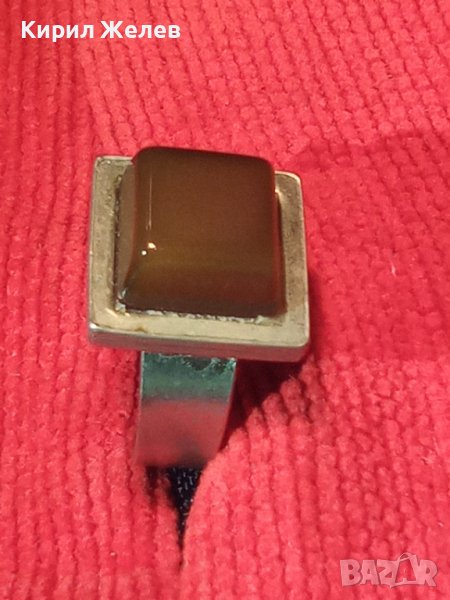 КЕХЛИБАРЕН ПОСРЕБРЕН или СРЕБЪРЕН СТАР АРТ ДЕКО ПРЪСТЕН с ГОЛЯМ НАТУРАЛЕН ШЛИФОВАН КЕХЛИБАР 58081, снимка 1