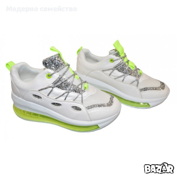 Дамски маратонки бяло / зелено , снимка 1