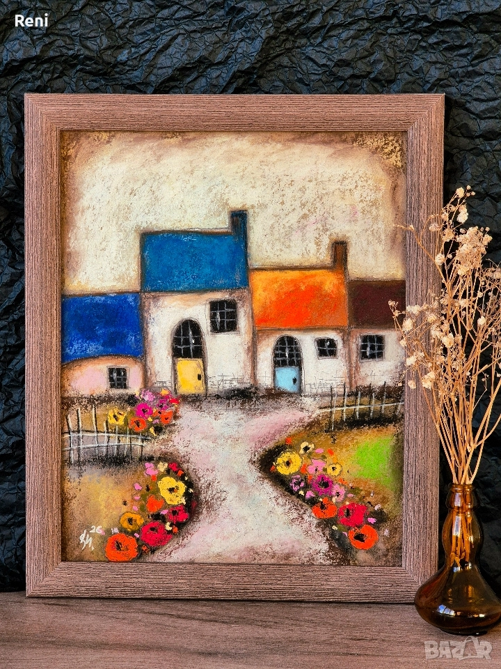 Дворчето, картина пастел, оригинал, снимка 1