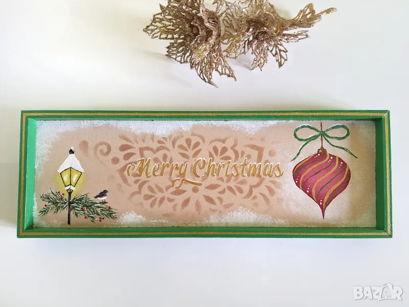 Ръчно рисуван коледен поднос, снимка 1