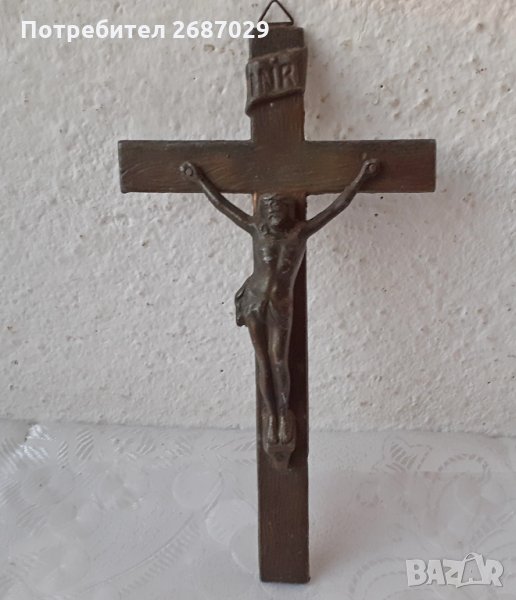 Кръст метал религия, разпятие 20 см, за стена, снимка 1