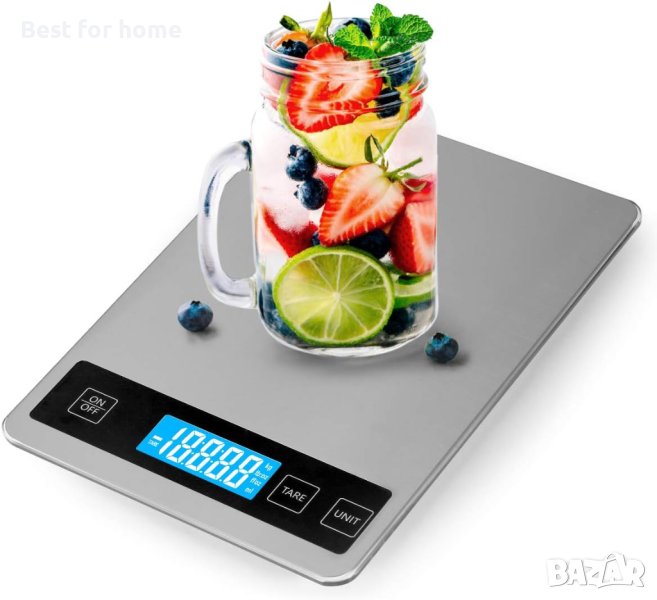 Акумулаторна кухненска везна 15 кг Лед с иноксово покритие, снимка 1