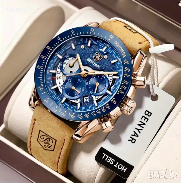 Спортно/Елегантен Мъжки часовник BY*BENYAR* Спортен хронограф с кожена каишка!, снимка 1