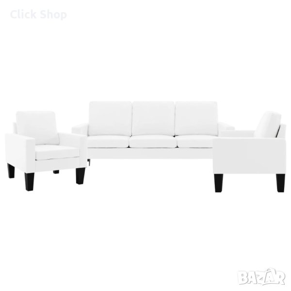 Комплект мека мебел, 3 части, бял, изкуствена кожа, снимка 1