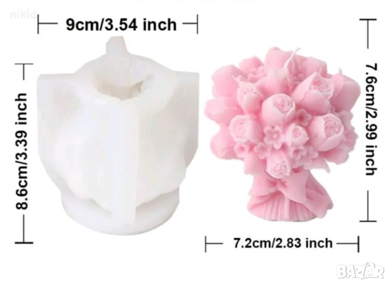 3D Букет микс цветя лале роза лалета рози силиконов молд форма фондан шоколад гипс смола свещ декор, снимка 1