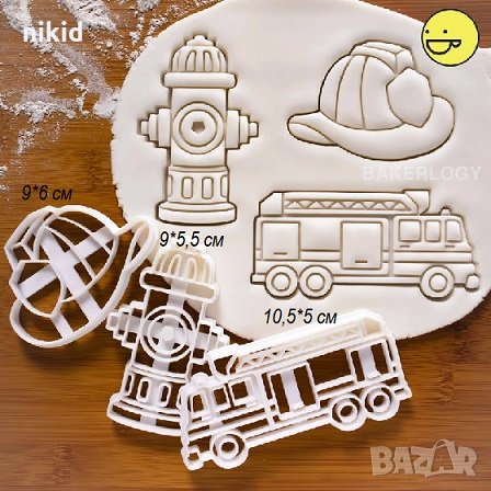 Пожарна Кран шапка пожарникар Пластмасов резец форма за тесто бисквитки фондан торта, снимка 1