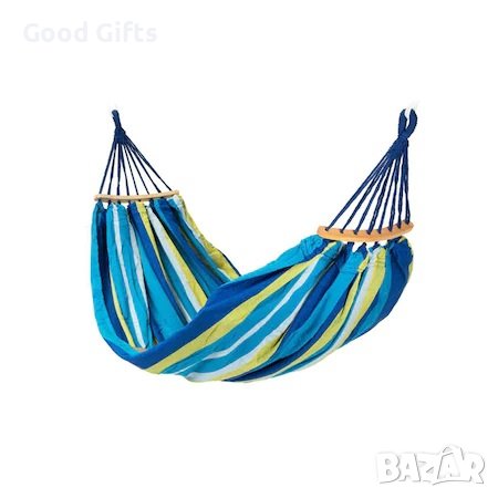 Хамак , С дървена летва, 200х80 см, Капацитет 120 кг, Син/зелен, снимка 1