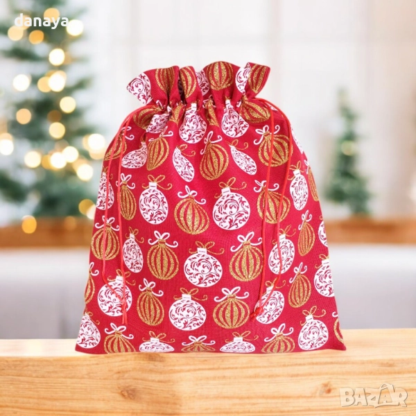 6250 Коледно чувалче за подаръци декоративна текстилна торбичка, 35x30 см, снимка 1