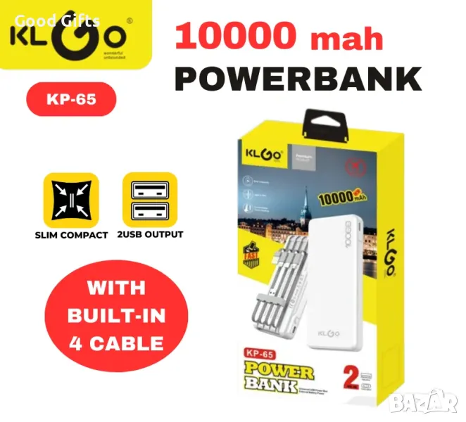 Външна батерия Power Bank KLGO KP-65 10000mAh, Type C/iOs, снимка 1