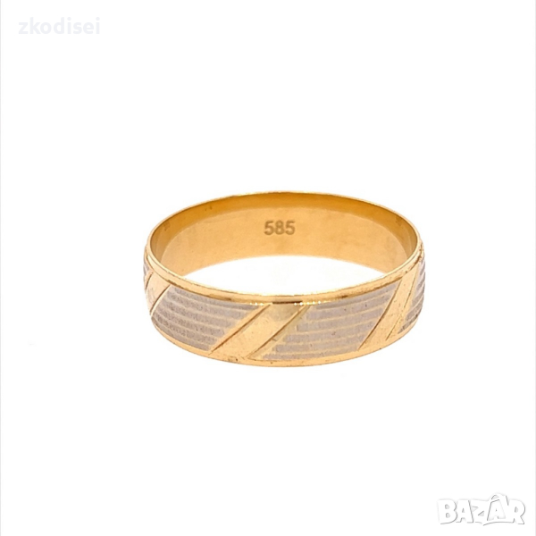 Златен пръстен брачна халка 3,82гр. размер:64 14кр. проба:585 модел:23033-1, снимка 1