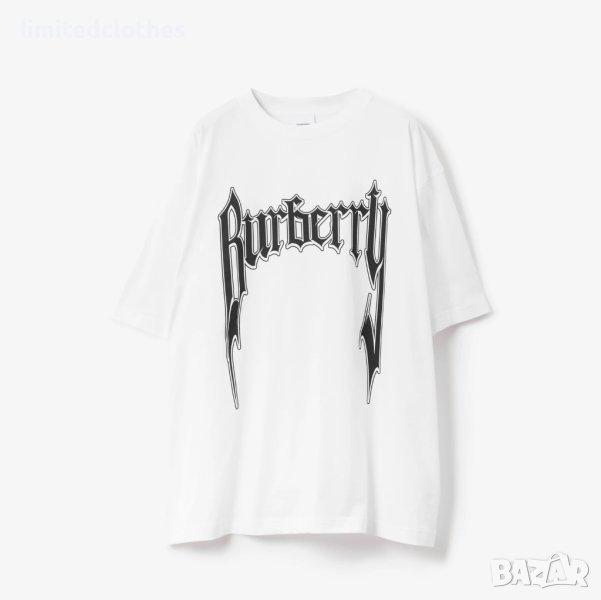 BURBERRY White Gothic Rock Logo Print Oversized Мъжка Тениска size XL, снимка 1