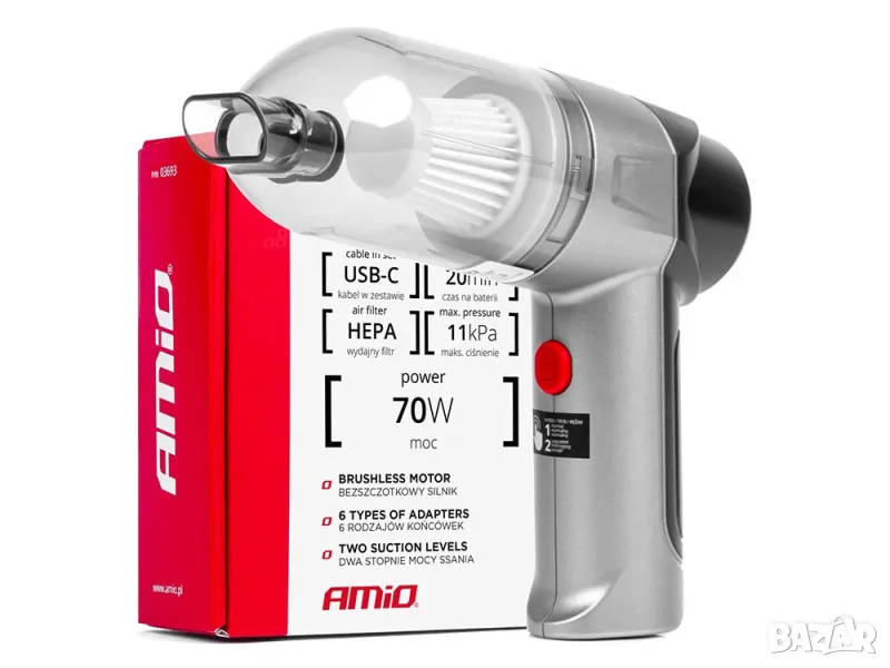 акумулаторна прахосмукачка с HEPA филтър мощна 70W 4000mAh, снимка 1