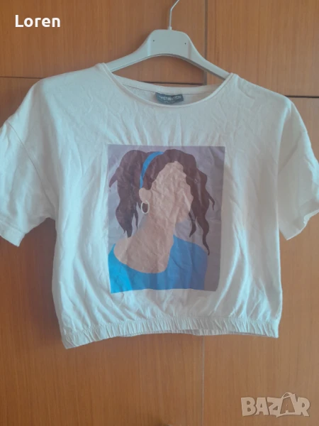 *Destination *Бяла къса тениска с ластик с момиче, снимка 1