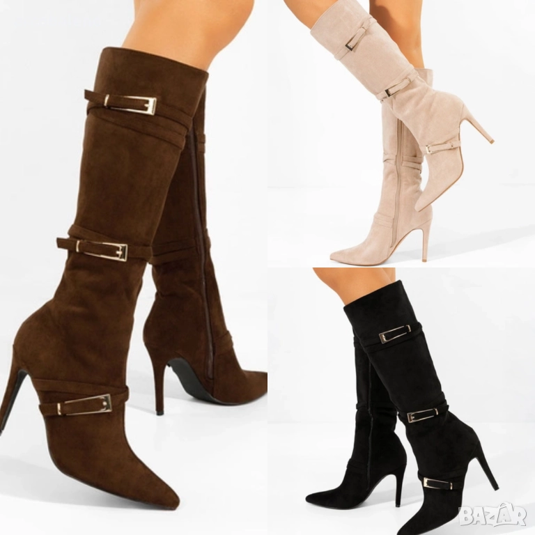 Дамски ботуши на висок ток с декоративни катарами Sadie, 3цвята , снимка 1