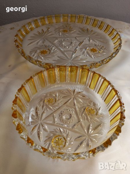 Немски двуцветен кристал плато и купа 13/3, снимка 1
