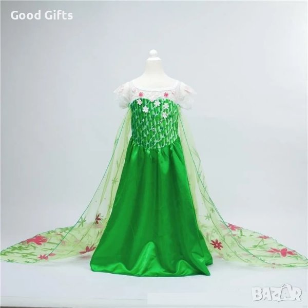 ДЕТСКА РОКЛЯ ЕЛЗА В ЗЕЛЕНО С ДЪЛЪГ ШЛЕЙФ, снимка 1