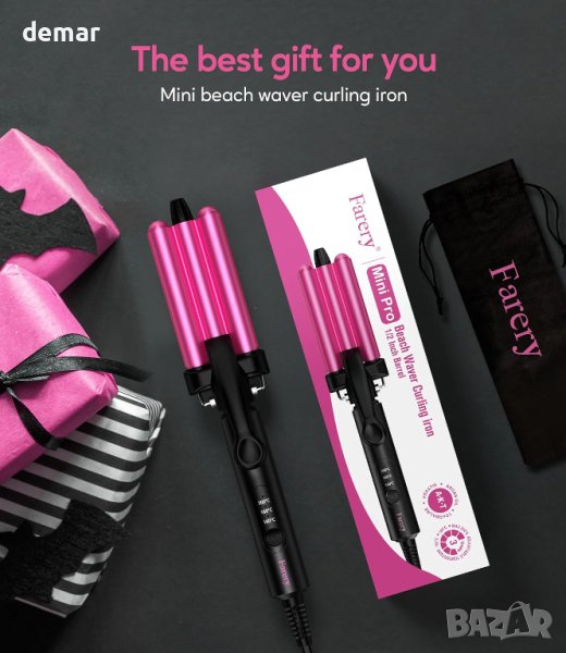 FARERY 3 Мини маша за коса за вафли за пътуване с чантичка, снимка 1