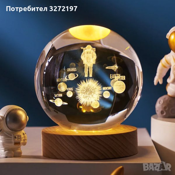 LED Светеща кристална топка/лампа,3D сензорна - Слънчева Система, снимка 1