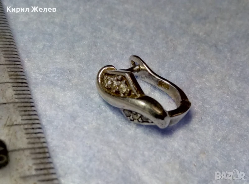 СКЪПОЦЕННА СРЕБЪРНА ОБЕЦА СРЕБРО 925 АНГЛИЯ с БЯЛА ПОЗЛАТА и ИСКРЯЩИ ЦИРКОНИ 50154, снимка 1