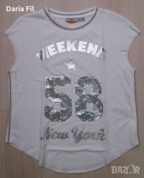 Бяла тениска без ръкав със сребристи пайети до 2ХЛ , снимка 1