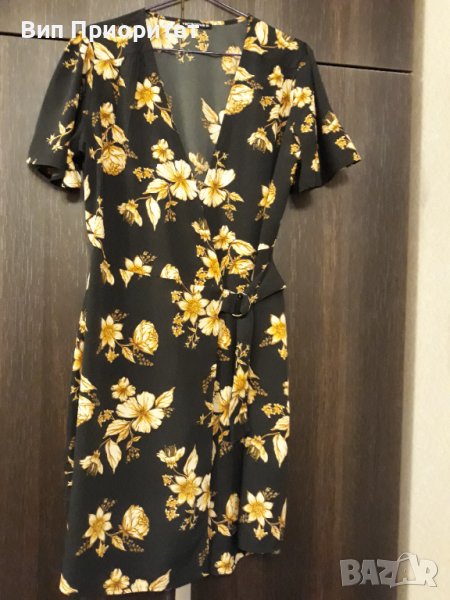 Копринена рокля с къс ръкав модел "Прегърни ме",стилен принт, прохладна дишаща комфортна лятна матер, снимка 1
