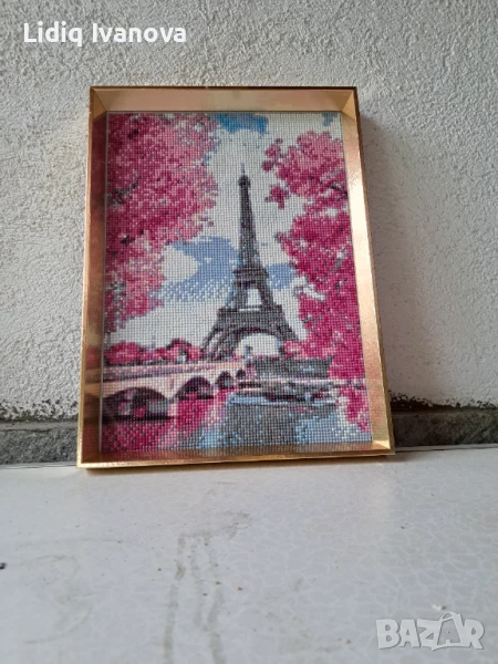 Диамантен гоблен Айфелова кула-готов и рамкиран, снимка 1
