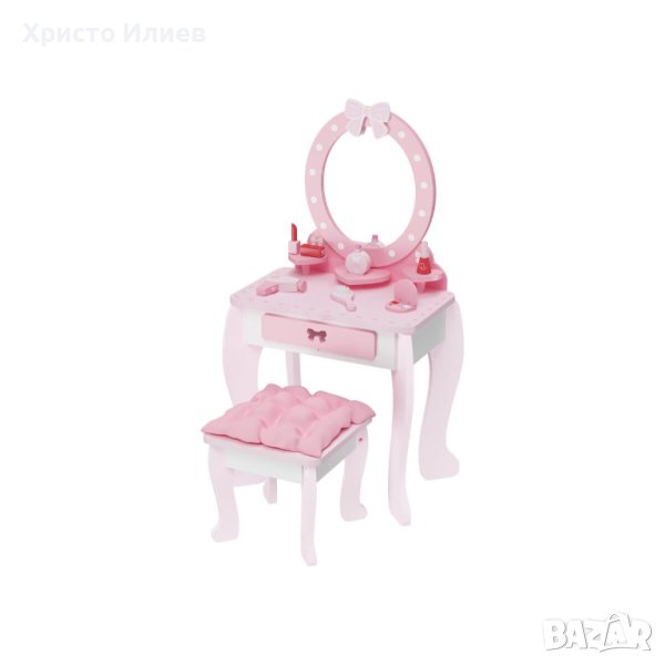 Дървена Детска тоалетка с табуретка огледало и аксесоари, снимка 1