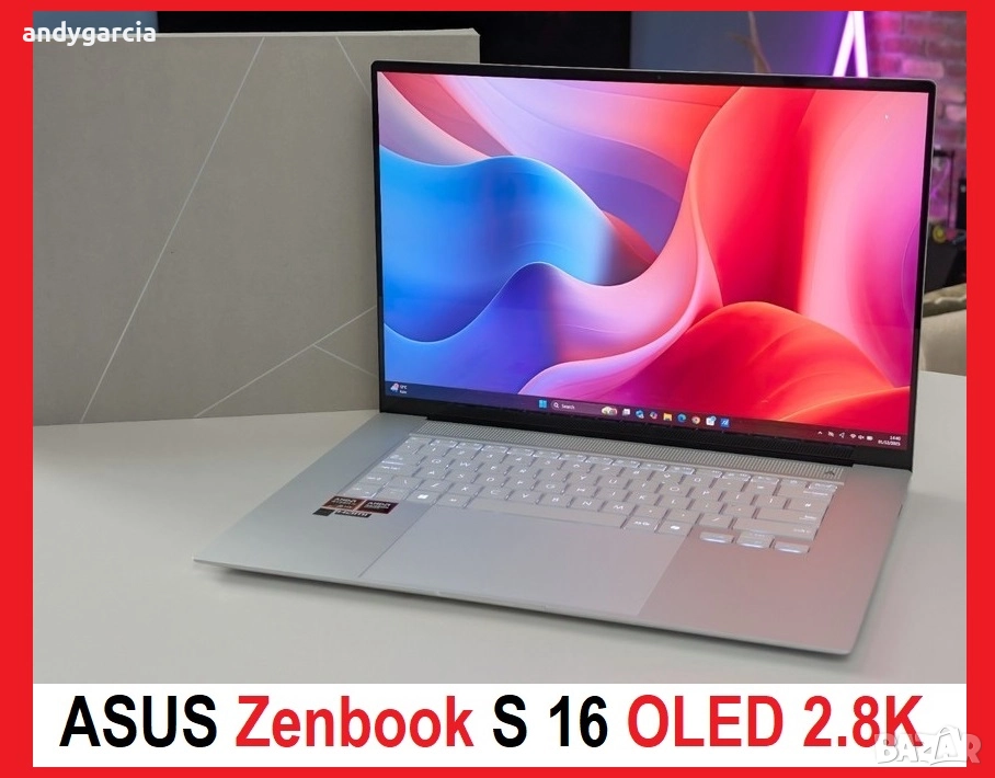 Ryzen AI 9 HX 370/32GB RAM/1TB/16 2.8K 120Hz OLED touch/ASUS Zenbook 16 S 2880x1800 2.8K 120Hz OLED , снимка 1