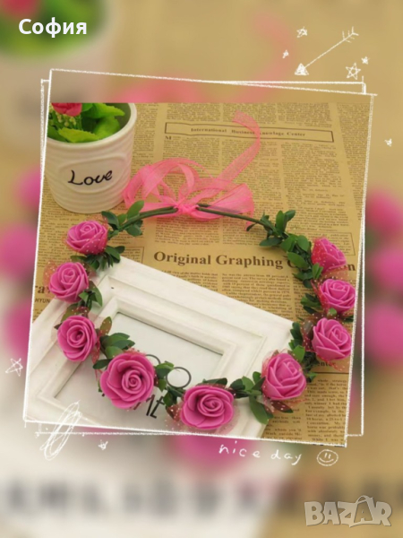 Романтична обиколка: Венче за коса от чаровни рози - различни цветове, снимка 1