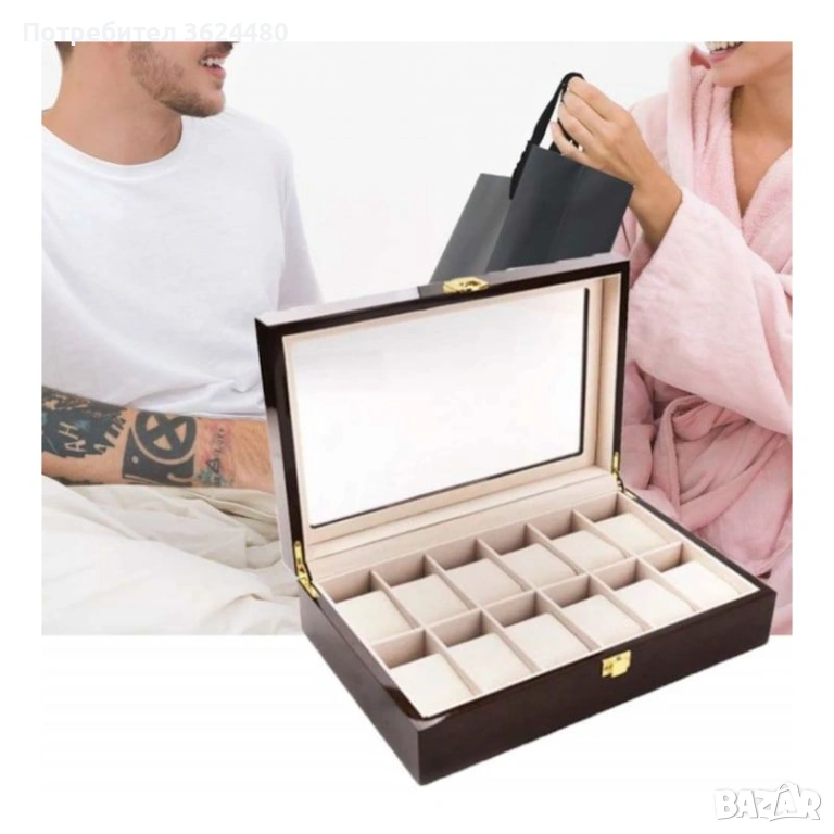 Луксозен подарък дървена кутия за 12 часовника 4862, снимка 1