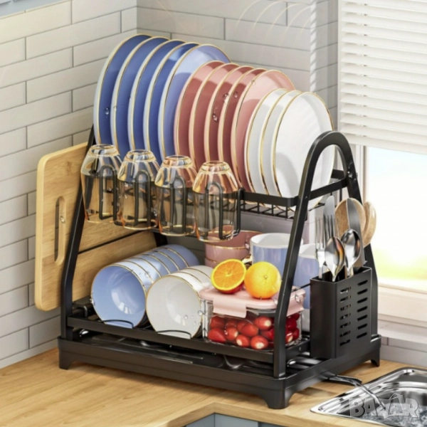Пластмасов елегантен сушилник за съдове на две нива, снимка 1
