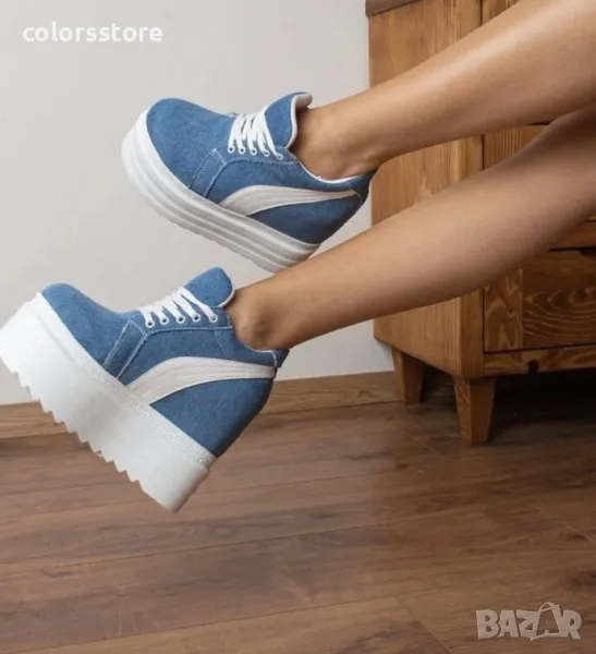 Кецове на платформа - деним с бяло ходило - SJN56, снимка 1