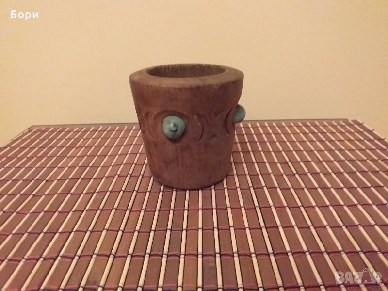 Стара дървена чаша резбована, снимка 1