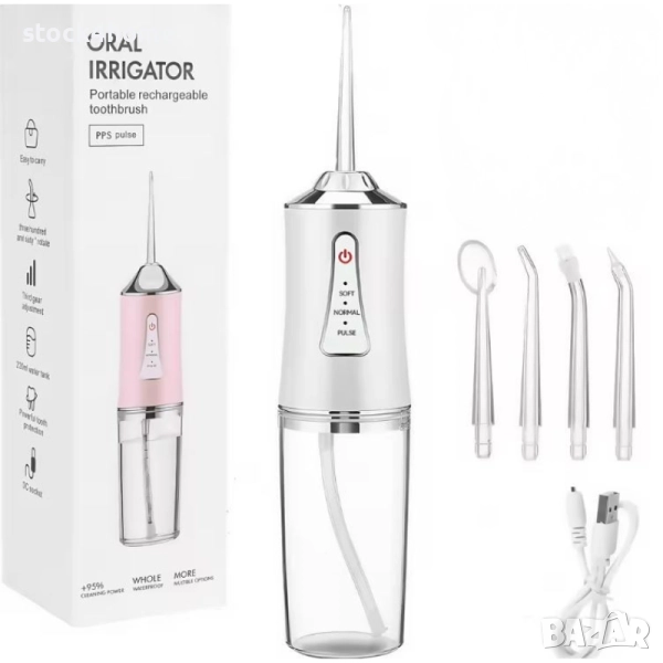 Орален душ, Dr. SONIC 6886, акумулаторен, 3 степени, 4 накрайника, бял, снимка 1