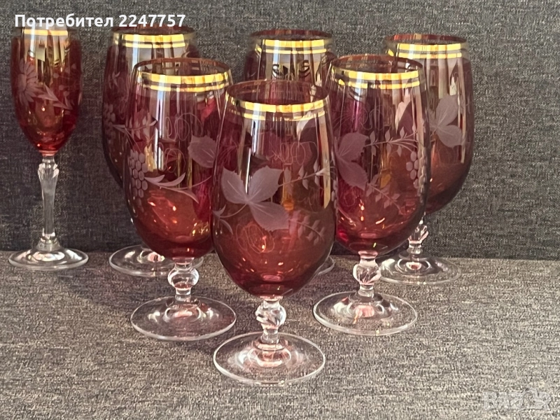 Чешки кристални чаши Бохемия Лозов лист, снимка 1