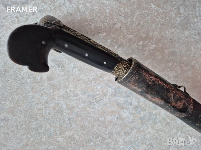 Османски Ятаган от AH1278-AD1862 с кания каракулак нож кама кинжал сабя , снимка 12 - Антикварни и старинни предмети - 51746243