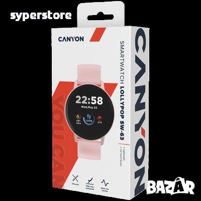 Смарт часовник CANYON CNS-SW63PP Lollypop Розов, Водоустойчив елегантен дизайн, снимка 6 - Смарт гривни - 36632499
